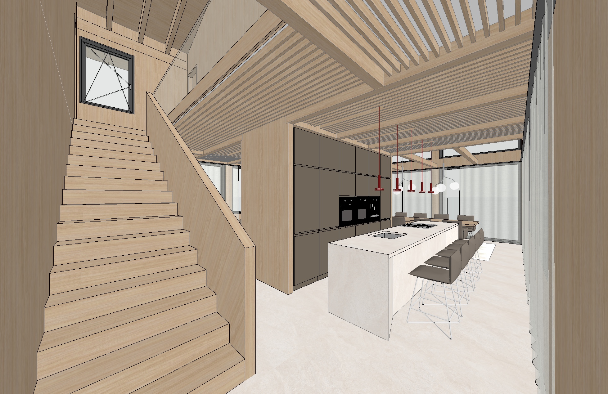 Snoqualmie Pass Residence: Kitchen and staircase